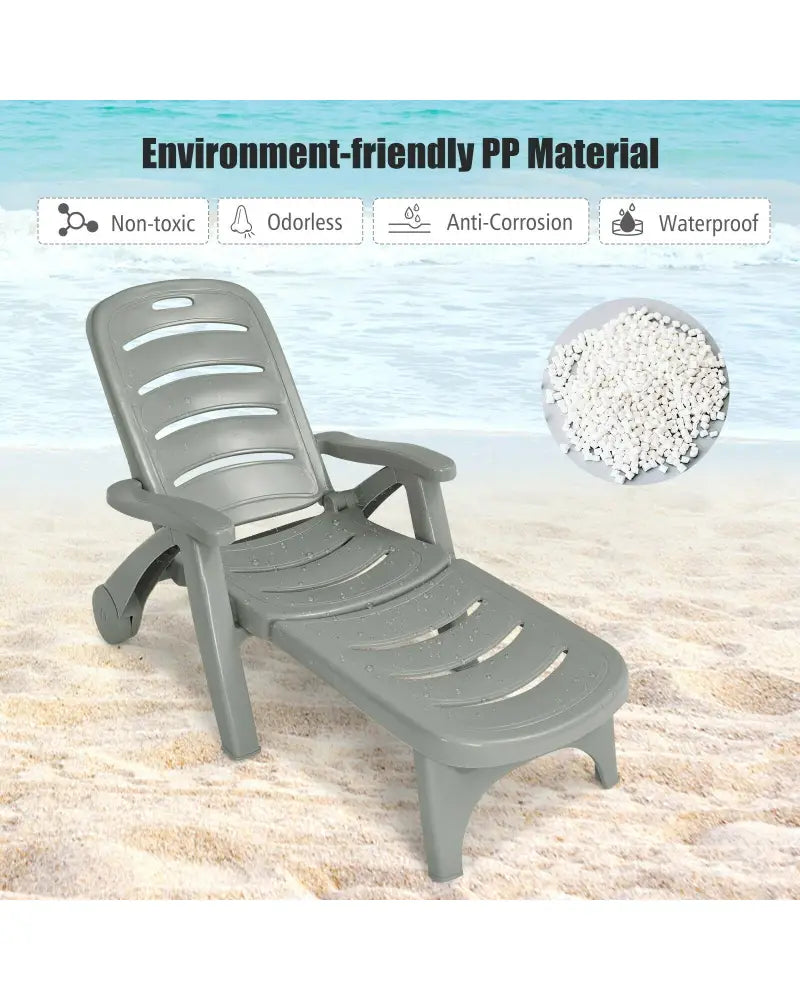 5 Position Adjustable Folding Lounger Chaise Chair-Gray - Gray - Outdoor Chaise Lounges