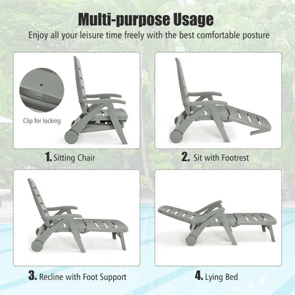 5 Position Adjustable Folding Lounger Chaise Chair-Gray - Gray - Outdoor Chaise Lounges