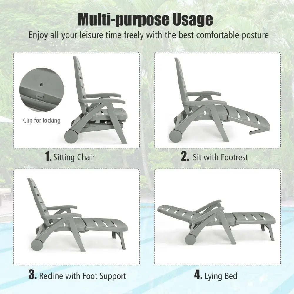5 Position Adjustable Folding Lounger Chaise Chair-Gray - Gray - Outdoor Chaise Lounges