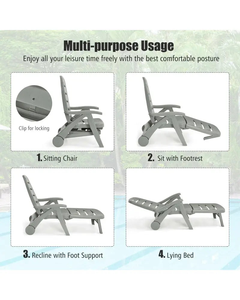 5 Position Adjustable Folding Lounger Chaise Chair-Gray - Gray - Outdoor Chaise Lounges