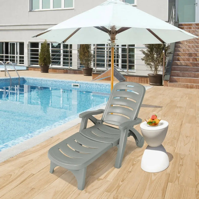 5 Position Adjustable Folding Lounger Chaise Chair-Gray - Gray - Outdoor Chaise Lounges