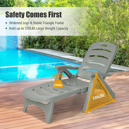 5 Position Adjustable Folding Lounger Chaise Chair-Gray - Gray - Outdoor Chaise Lounges