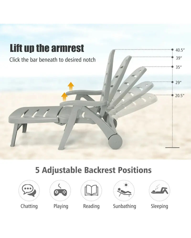 5 Position Adjustable Folding Lounger Chaise Chair-Gray - Gray - Outdoor Chaise Lounges