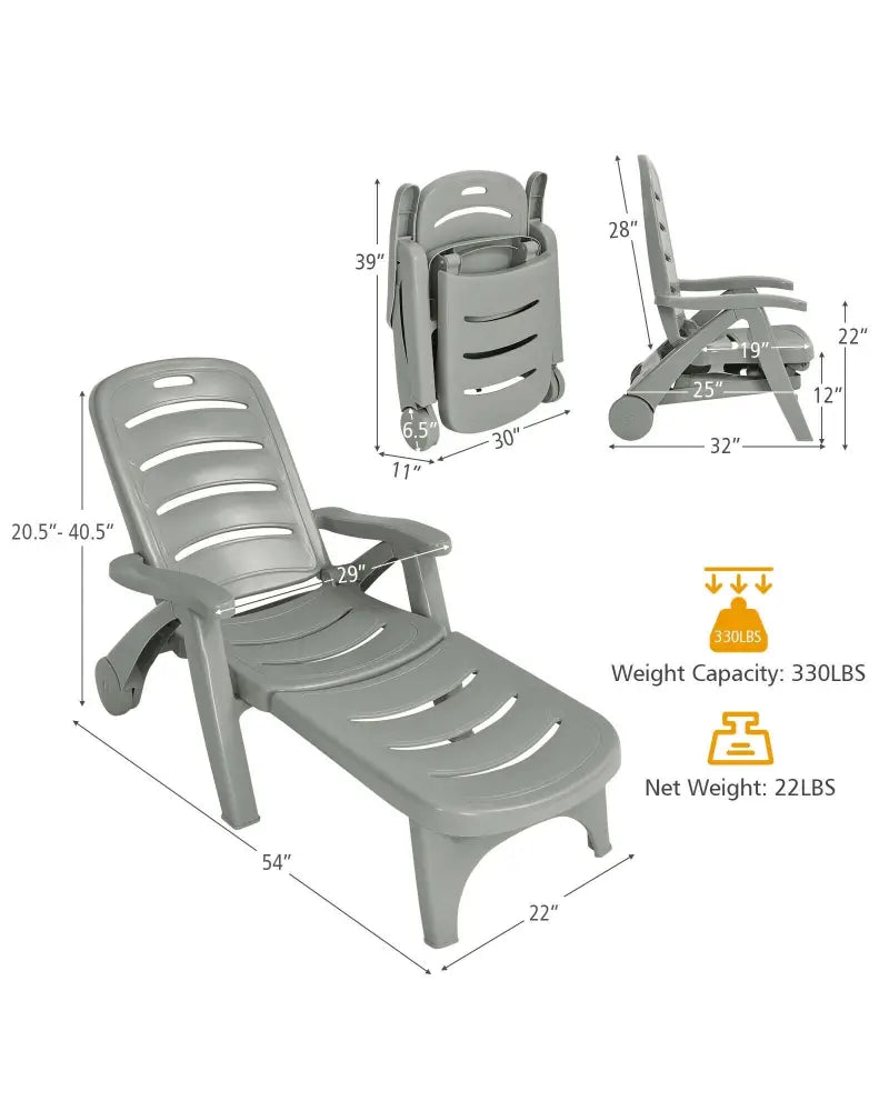 5 Position Adjustable Folding Lounger Chaise Chair-Gray - Gray - Outdoor Chaise Lounges