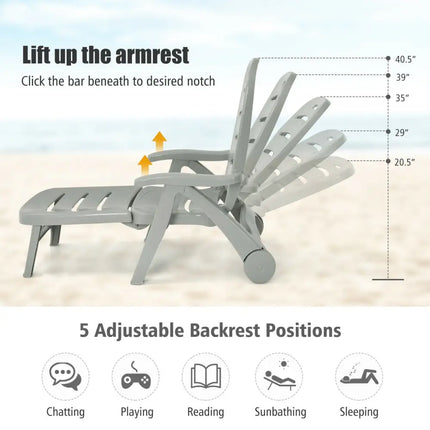 5 Position Adjustable Folding Lounger Chaise Chair-Gray - Gray - Outdoor Chaise Lounges