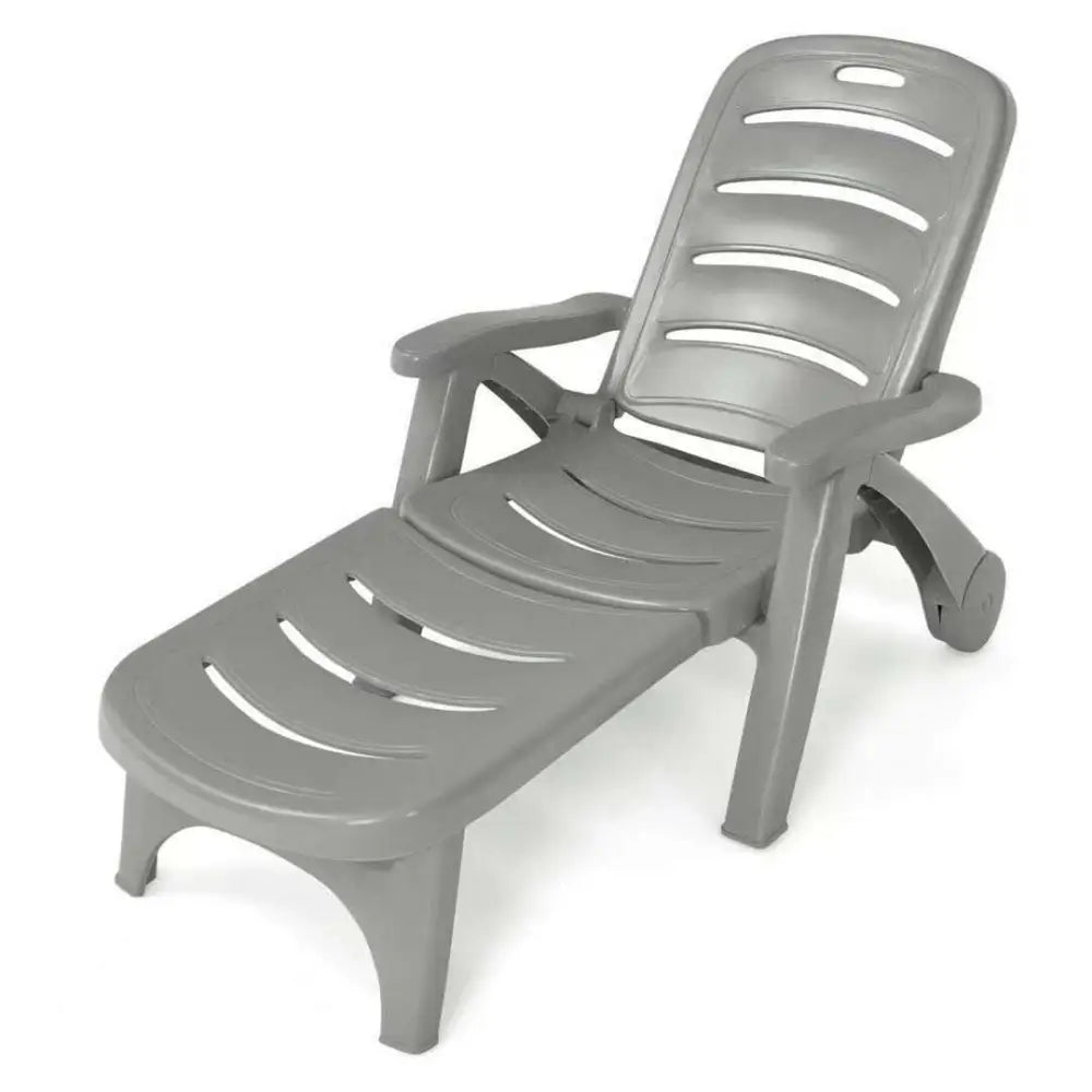 5 Position Adjustable Folding Lounger Chaise Chair-Gray - Gray - Outdoor Chaise Lounges