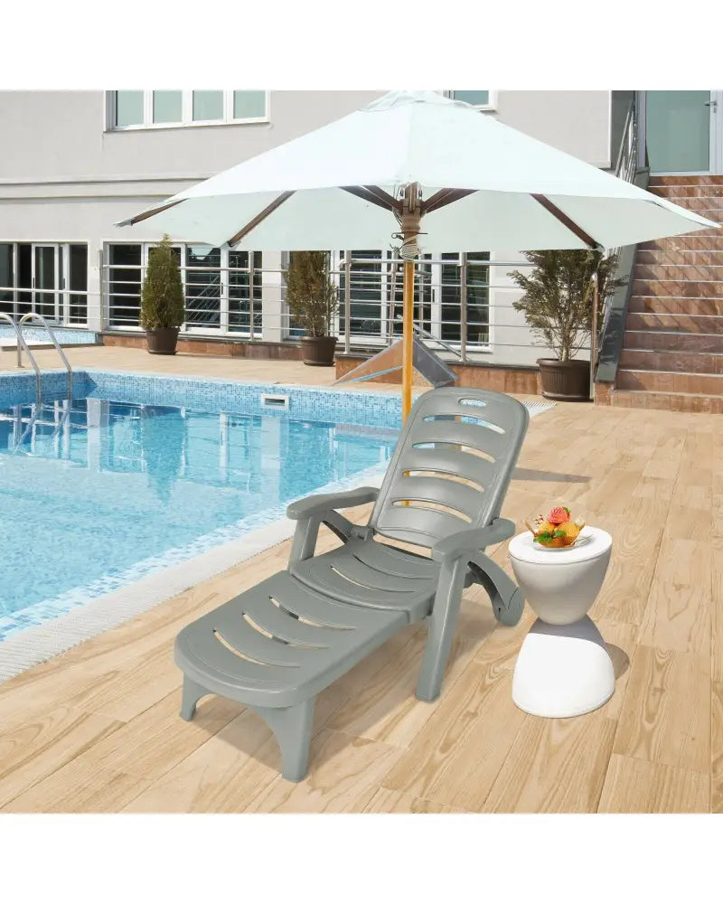 5 Position Adjustable Folding Lounger Chaise Chair-Gray - Gray - Outdoor Chaise Lounges