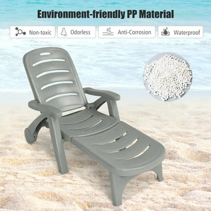 5 Position Adjustable Folding Lounger Chaise Chair-Gray - Gray - Outdoor Chaise Lounges