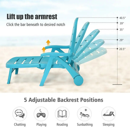 5 Position Adjustable Folding Lounger Chaise Chair-Turquoise - Turquoise - Outdoor Chaise Lounges