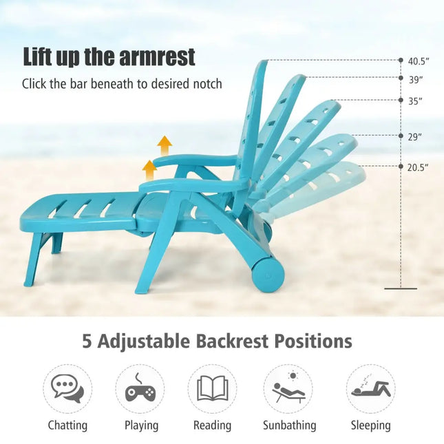 5 Position Adjustable Folding Lounger Chaise Chair-Turquoise - Turquoise - Outdoor Chaise Lounges