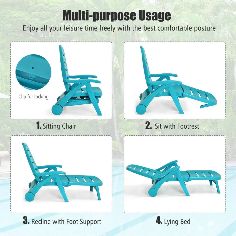 5 Position Adjustable Folding Lounger Chaise Chair-Turquoise - Turquoise - Outdoor Chaise Lounges
