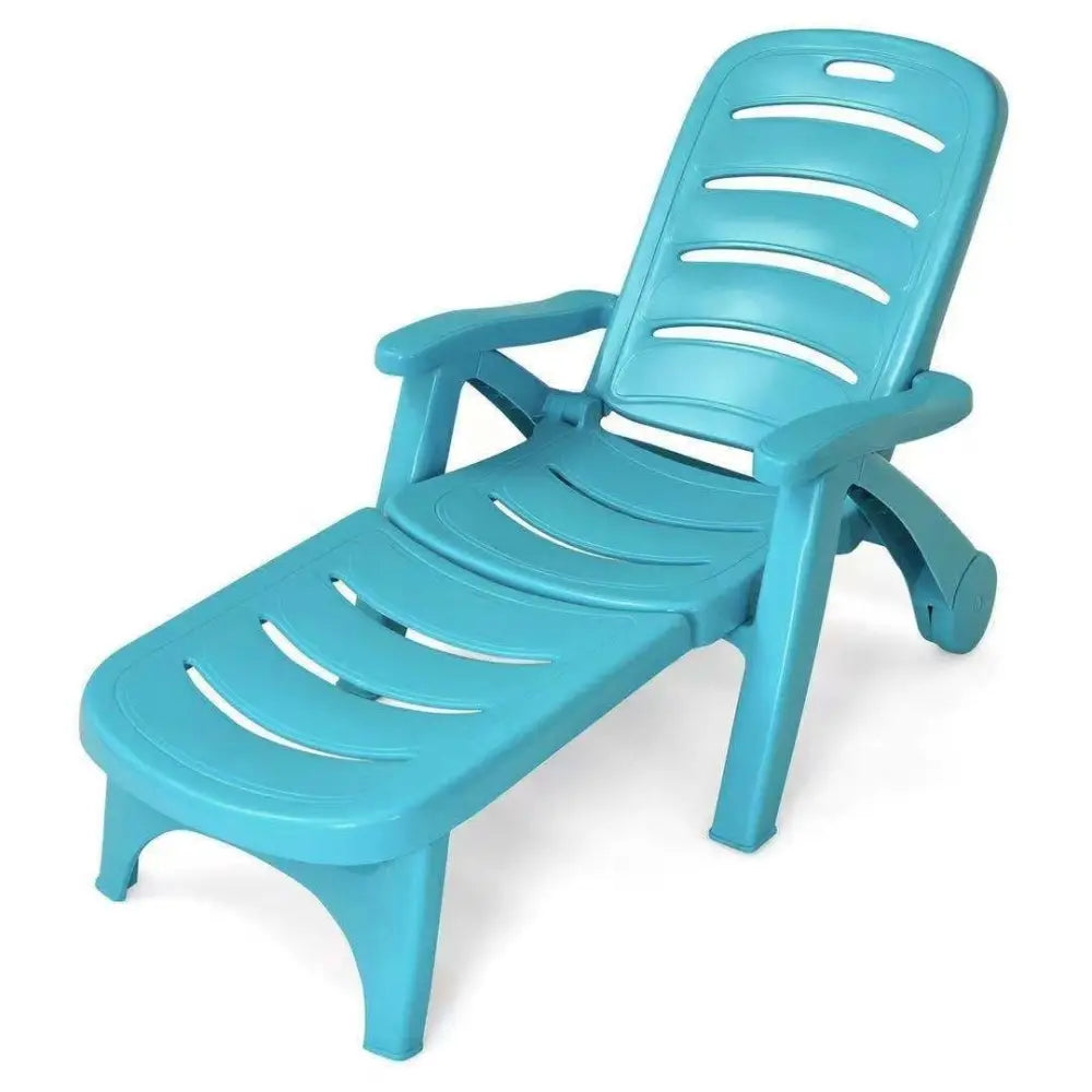 5 Position Adjustable Folding Lounger Chaise Chair-Turquoise - Turquoise - Outdoor Chaise Lounges