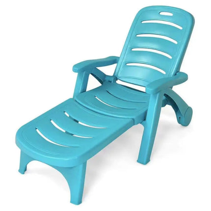 5 Position Adjustable Folding Lounger Chaise Chair-Turquoise - Turquoise - Outdoor Chaise Lounges