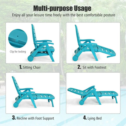 5 Position Adjustable Folding Lounger Chaise Chair-Turquoise - Turquoise - Outdoor Chaise Lounges