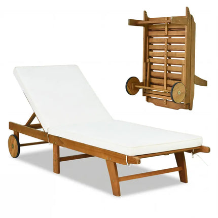 5-Position Adjustable Patio Chaise Lounge with Cushioned Comfort and Wheels - Natural & White - Outdoor Chaise Lounges