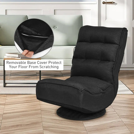5-Position Folding Floor Gaming Chair-Black Costway