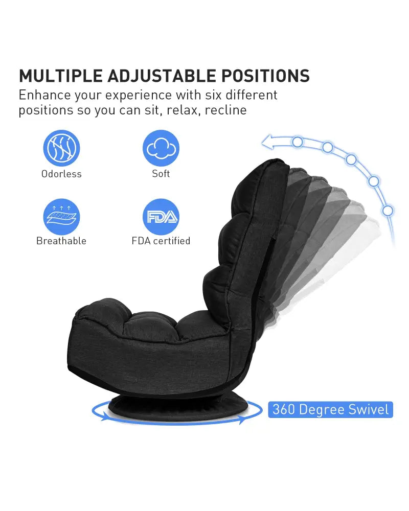 5-Position Folding Floor Gaming Chair-Black - Black - Floor Chairs