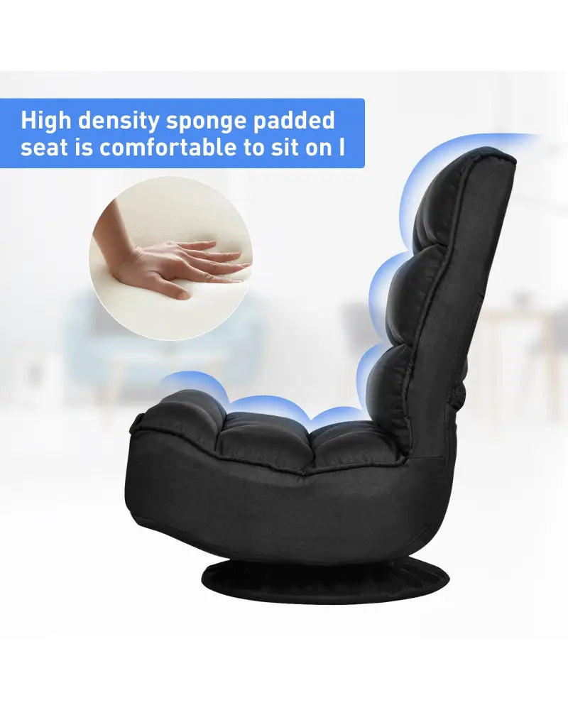 5-Position Folding Floor Gaming Chair-Black - Black - Floor Chairs