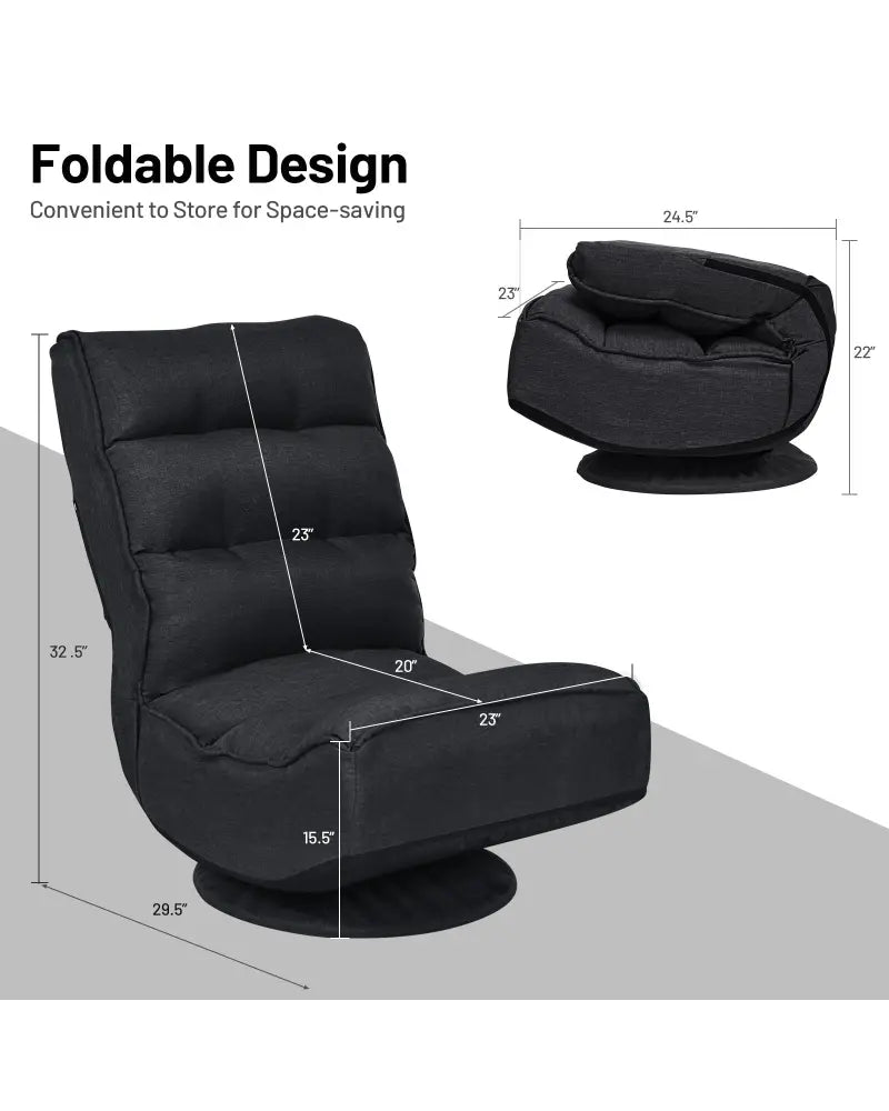 5-Position Folding Floor Gaming Chair-Black - Black - Floor Chairs