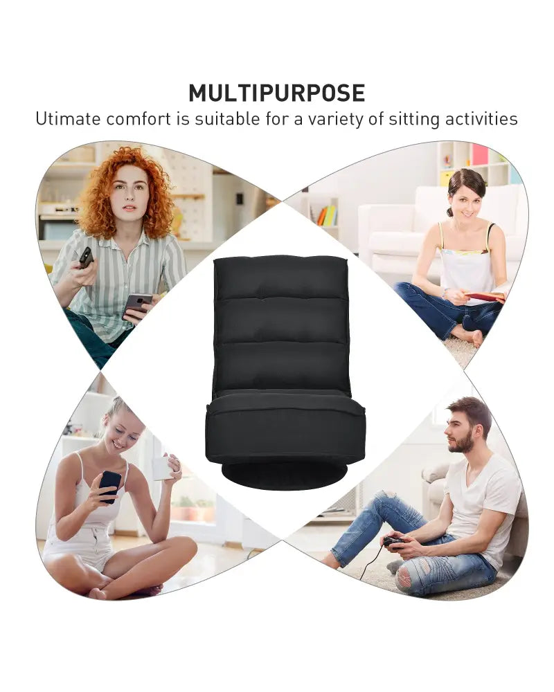 5-Position Folding Floor Gaming Chair-Black - Black - Floor Chairs