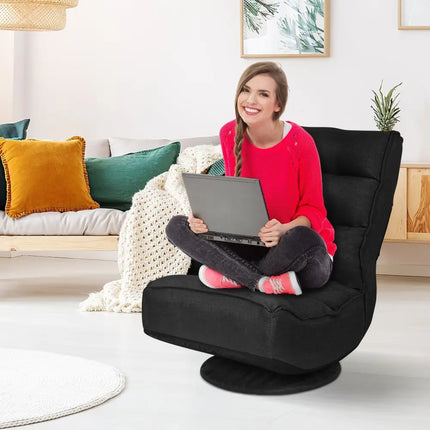 5-Position Folding Floor Gaming Chair-Black Costway
