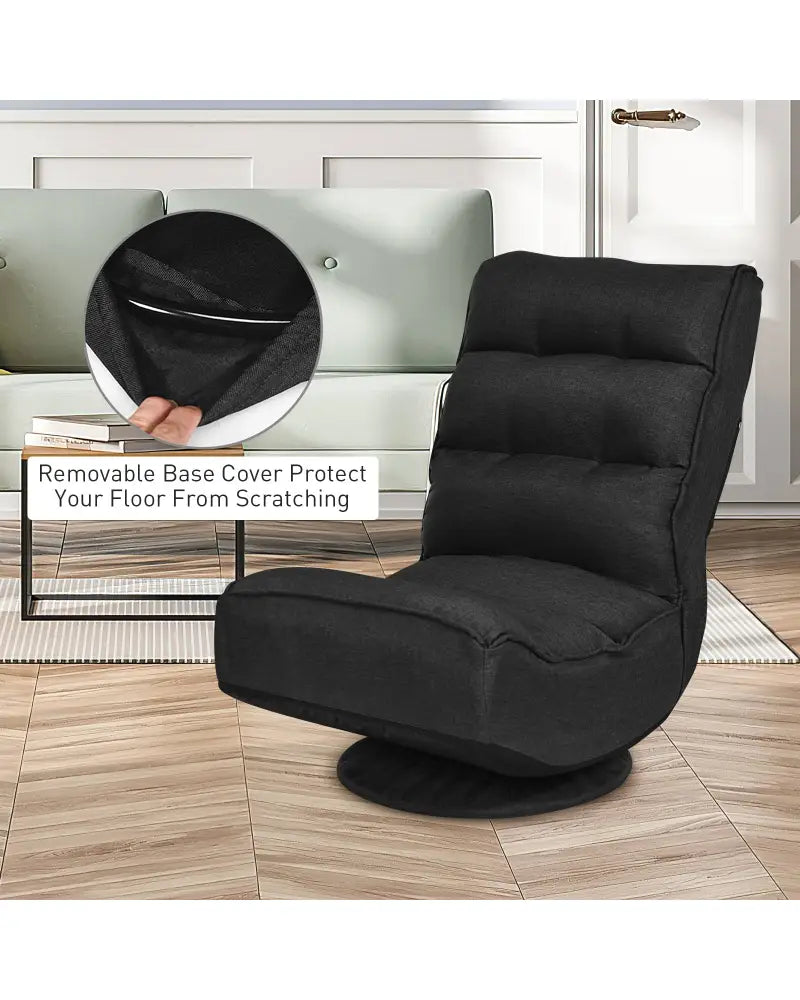 5-Position Folding Floor Gaming Chair-Black - Black - Floor Chairs