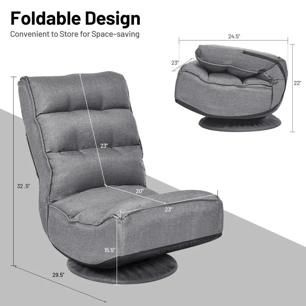 5-Position Folding Floor Gaming Chair-Gray - Gray - Floor Chairs