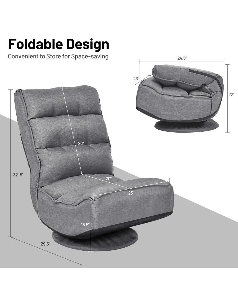 5-Position Folding Floor Gaming Chair-Gray - Gray - Floor Chairs