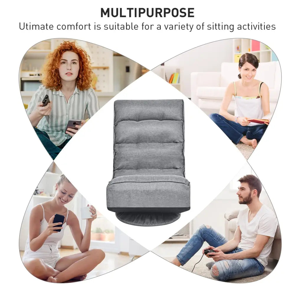 5-Position Folding Floor Gaming Chair-Gray - Gray - Floor Chairs