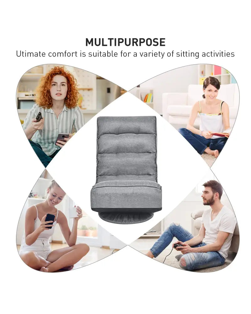 5-Position Folding Floor Gaming Chair-Gray - Gray - Floor Chairs