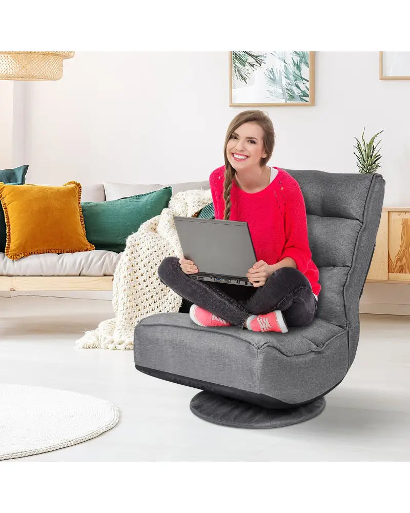 5-Position Folding Floor Gaming Chair-Gray - Gray - Floor Chairs