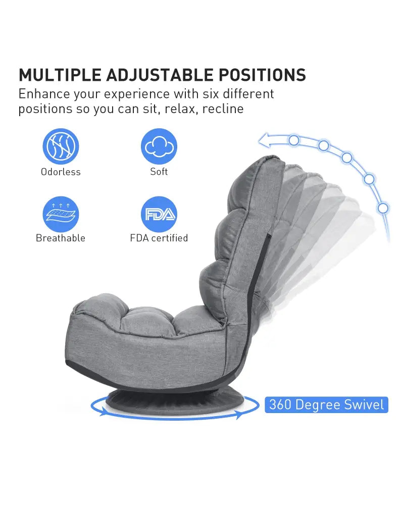 5-Position Folding Floor Gaming Chair-Gray - Gray - Floor Chairs