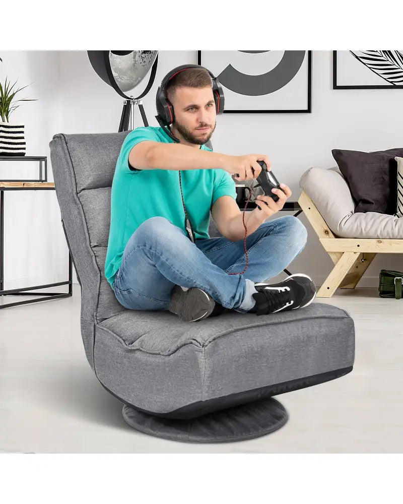 5-Position Folding Floor Gaming Chair-Gray - Gray - Floor Chairs