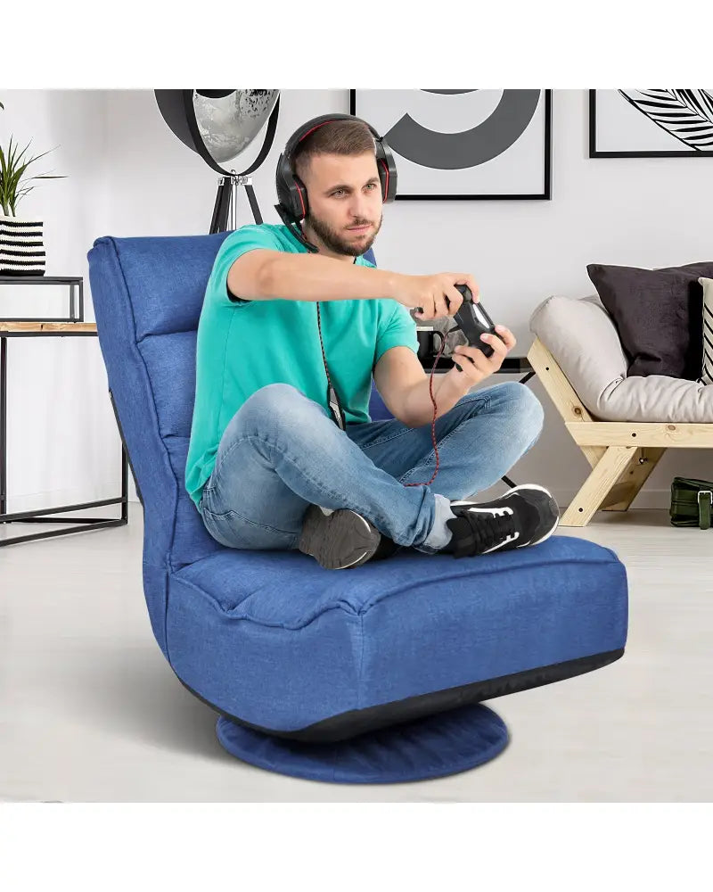 5-Position Folding Floor Gaming Chair-Navy - Navy - Floor Chairs