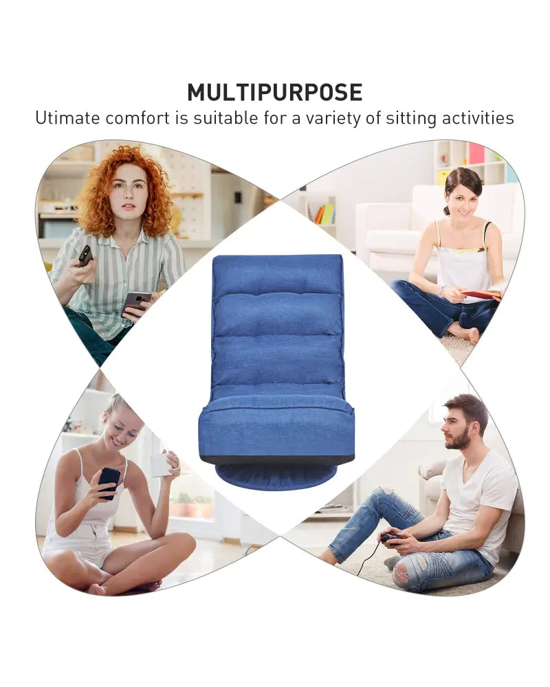 5-Position Folding Floor Gaming Chair-Navy - Navy - Floor Chairs