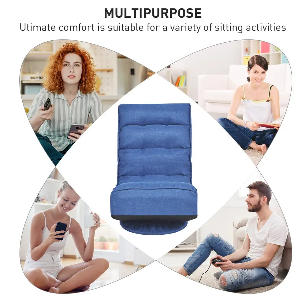 5-Position Folding Floor Gaming Chair-Navy - Navy - Floor Chairs