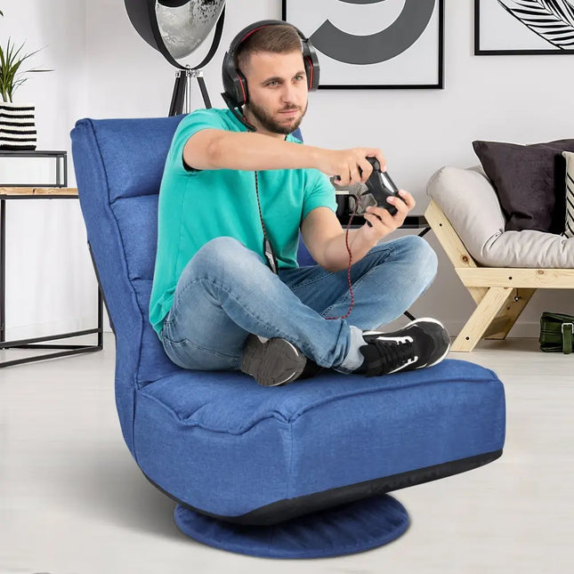 5-Position Folding Floor Gaming Chair-Navy Costway