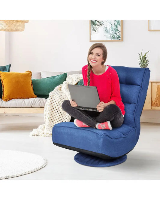 5-Position Folding Floor Gaming Chair-Navy - Navy - Floor Chairs