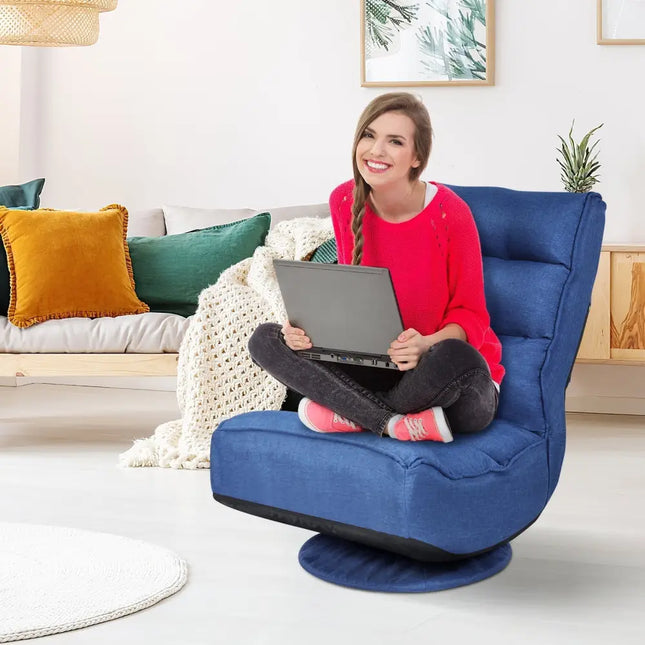5-Position Folding Floor Gaming Chair-Navy Costway