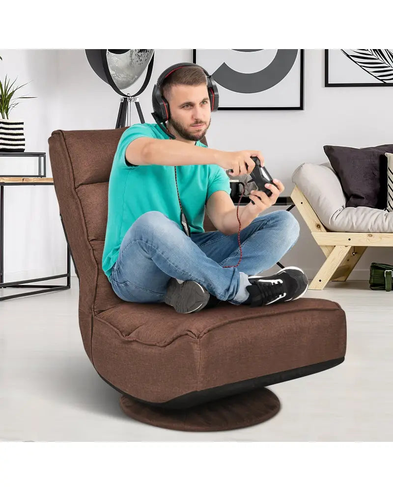5-Position Folding Floor Gaming Chair-Rustic Brown - Rustic Brown - Floor Chairs