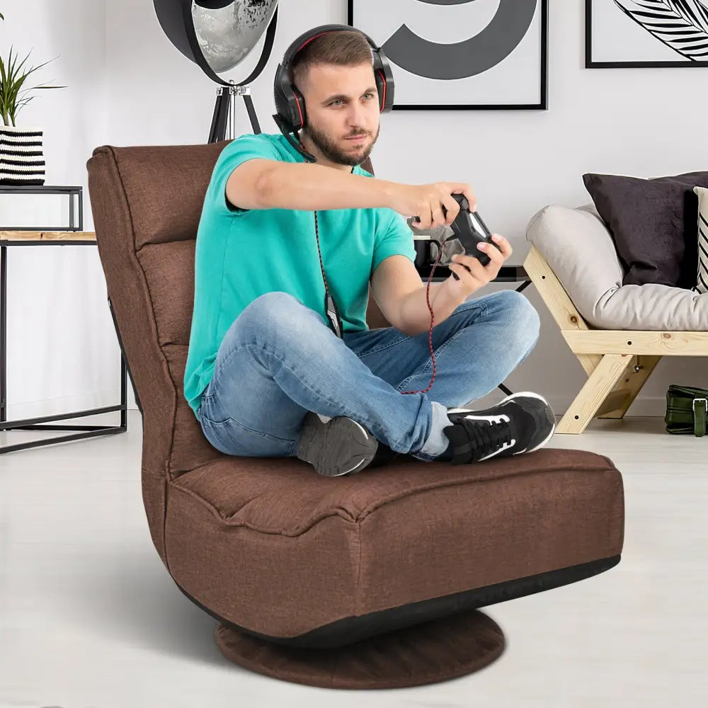 5-Position Folding Floor Gaming Chair-Rustic Brown - Rustic Brown - Floor Chairs