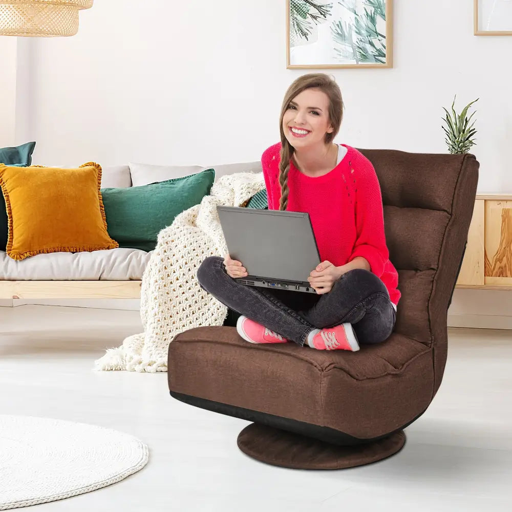 5-Position Folding Floor Gaming Chair-Rustic Brown - Rustic Brown - Floor Chairs