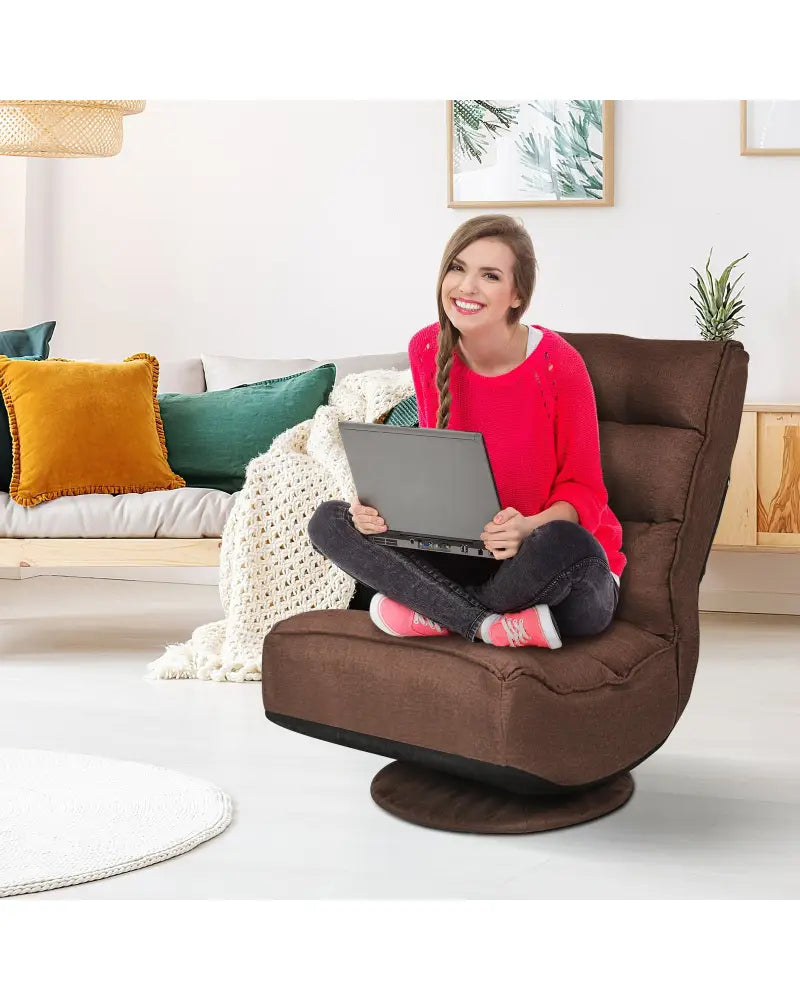5-Position Folding Floor Gaming Chair-Rustic Brown - Rustic Brown - Floor Chairs