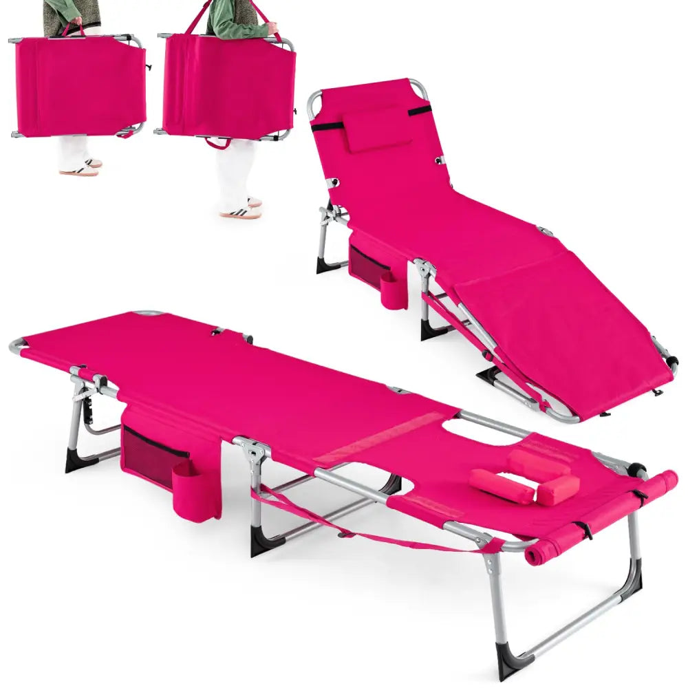 5-position Outdoor Folding Chaise Lounge Chair-Pink - Pink - Beach & Lawn Chairs