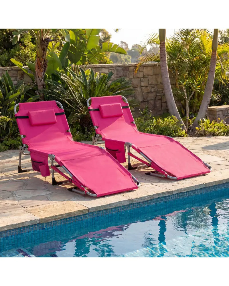 5-position Outdoor Folding Chaise Lounge Chair-Pink - Pink - Beach & Lawn Chairs