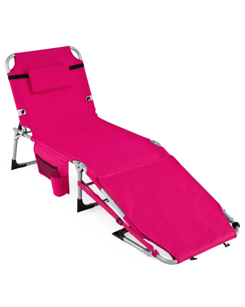 5-position Outdoor Folding Chaise Lounge Chair-Pink - Pink - Beach & Lawn Chairs