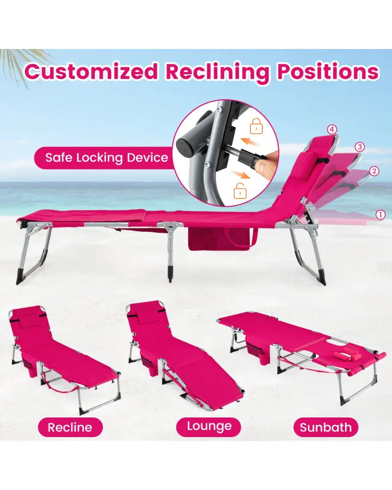 5-position Outdoor Folding Chaise Lounge Chair-Pink - Pink - Beach & Lawn Chairs