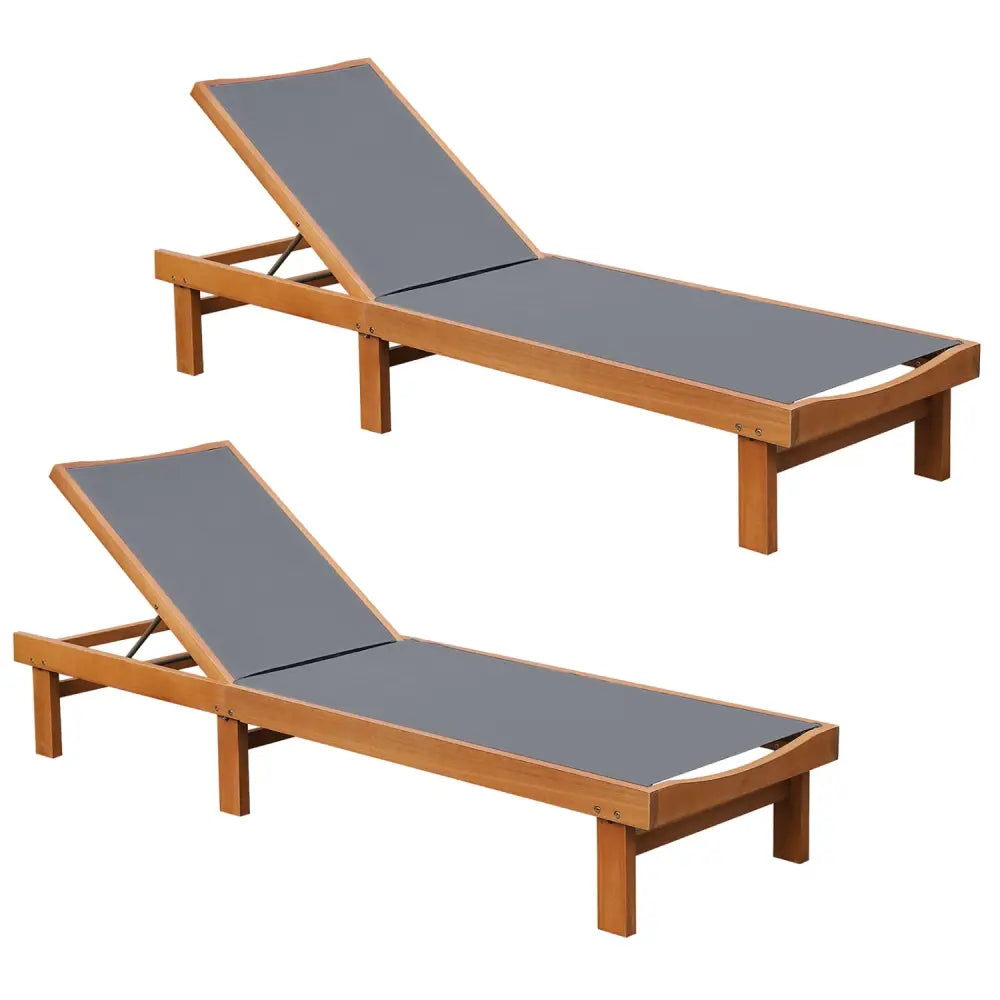 5-Postion Backrest Adjustable Outdoor Wood Chaise Lounge Chair-2 - Gray - Outdoor Chaise Lounges