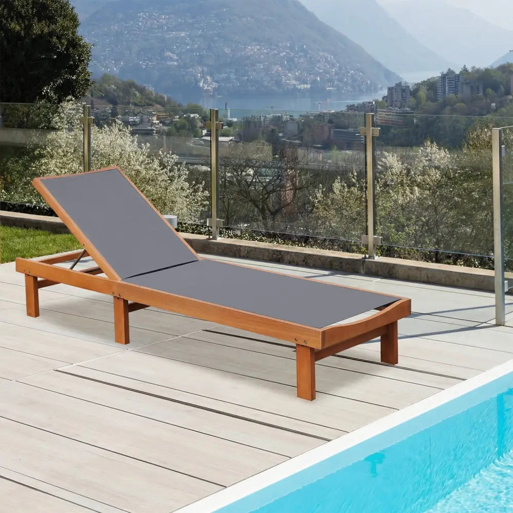 5-Postion Backrest Adjustable Outdoor Wood Chaise Lounge Chair-2 - Gray - Outdoor Chaise Lounges