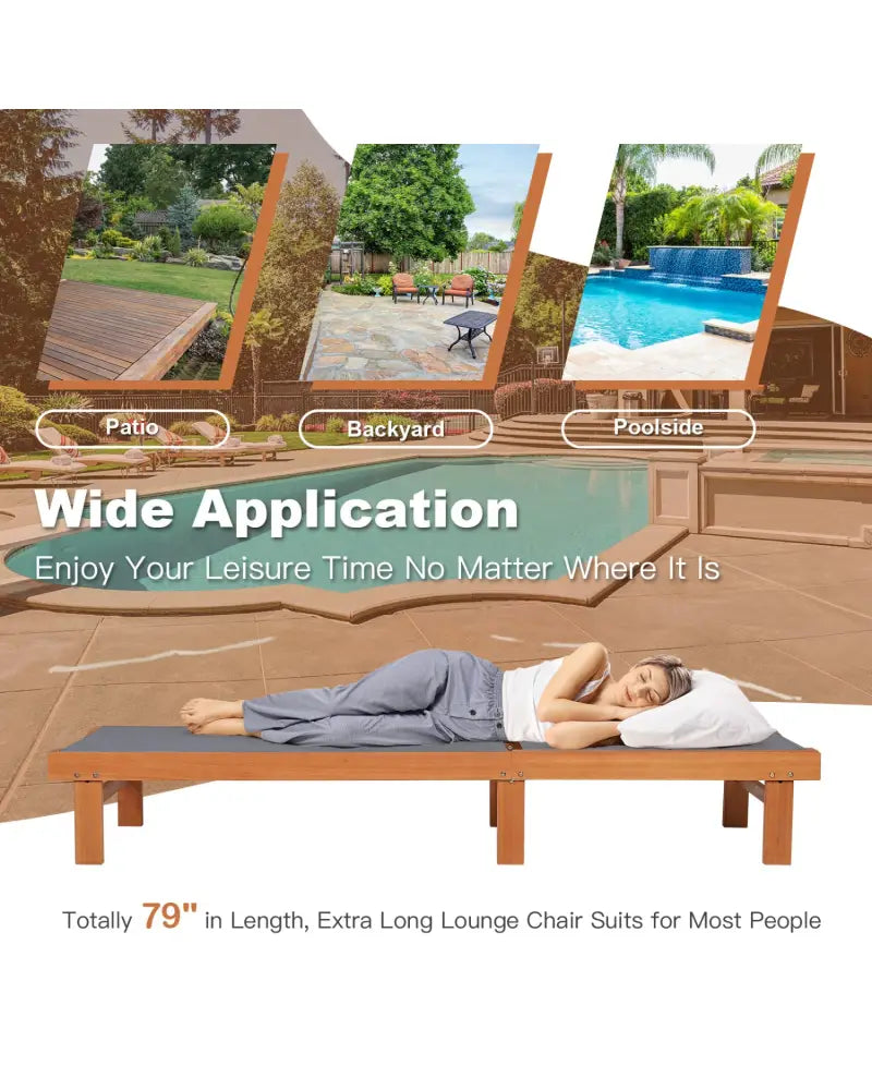 5-Postion Backrest Adjustable Outdoor Wood Chaise Lounge Chair-2 - Gray - Outdoor Chaise Lounges